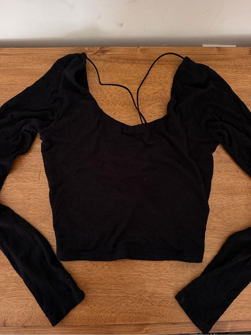 Garage Black Long-Sleeve Scoop Neck Ribbed Backless Crop